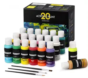 Bview Art profesyonel sınıf boyalar 20 renk 3 fırça ile 60ML akrilik boya seti, tuval üzerine çok yüzeyli boya, kağıt,