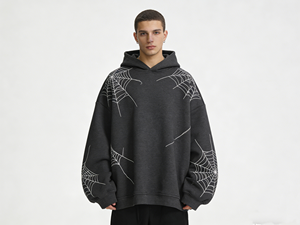 Felpa con Cappuccio Oversize LEDUO Originale con Grafica a <span class=keywords><strong>Ragnatela</strong></span> Ricamata, Streetwear Ecologico, 100% Cotone Pesante - Product Image 1