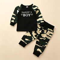 Großhandel Weicher Atmungsaktiver Baumwoll-Rundhals-Pullover mit Camo-Patchwork und Buchstabendruck Zweiteiliges Trainingsanzug-Set für Jungen zum Aktiven Spielen