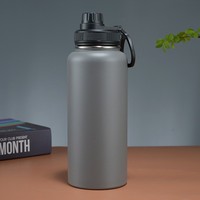 Bouteille d'eau en acier inoxydable de 32 oz avec logo gravé au laser, double paroi, thermos isolé, portable, pour les voyages