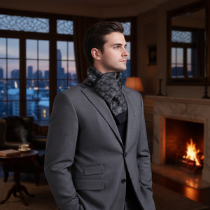 Exve Exclusive Black <b>Silver</b> Sahara Desert Pattern Double-Sided Fur <b>Scarf</b> From Turkey - Product Image 2