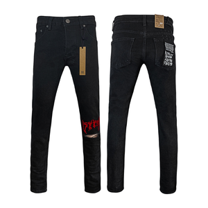 Jean en denim Ksubing de haute qualité pour homme, coupe slim, taille mi-haute, effet moustache, délavé, style urbain, collection automne-hiver - Product Image 2