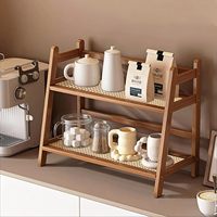 Organisateur de comptoir en bambou à 2 niveaux pour cuisine et maison, étagère de comptoir pour accessoires de bar à thé et café, support de présentation pour tasses à matcha