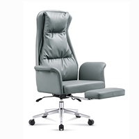 Chaise de bureau ergonomique multifonctionnelle en cuir PU à dossier haut inclinable, avec cadre en bois, base à cinq branches, accoudoirs, pieds en acier et appui-tête