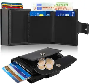 الابتكار ضئيلة محفظة بشريحة RFID مخصص شعار جلد طبيعي اسم ID بطاقات التلقائي المنبثقة هدية الأعمال الائتمان حامل بطاقة
