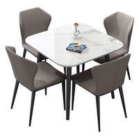 Table à manger carrée moderne en marbre avec pieds en métal, design luxueux pour hôtel et usage domestique, 4 places