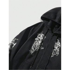 Sudadera con capucha y cremallera para hombre, diseño gótico, 100% algodón, felpa francesa, transpirable, estilo urbano. - Product Image 3