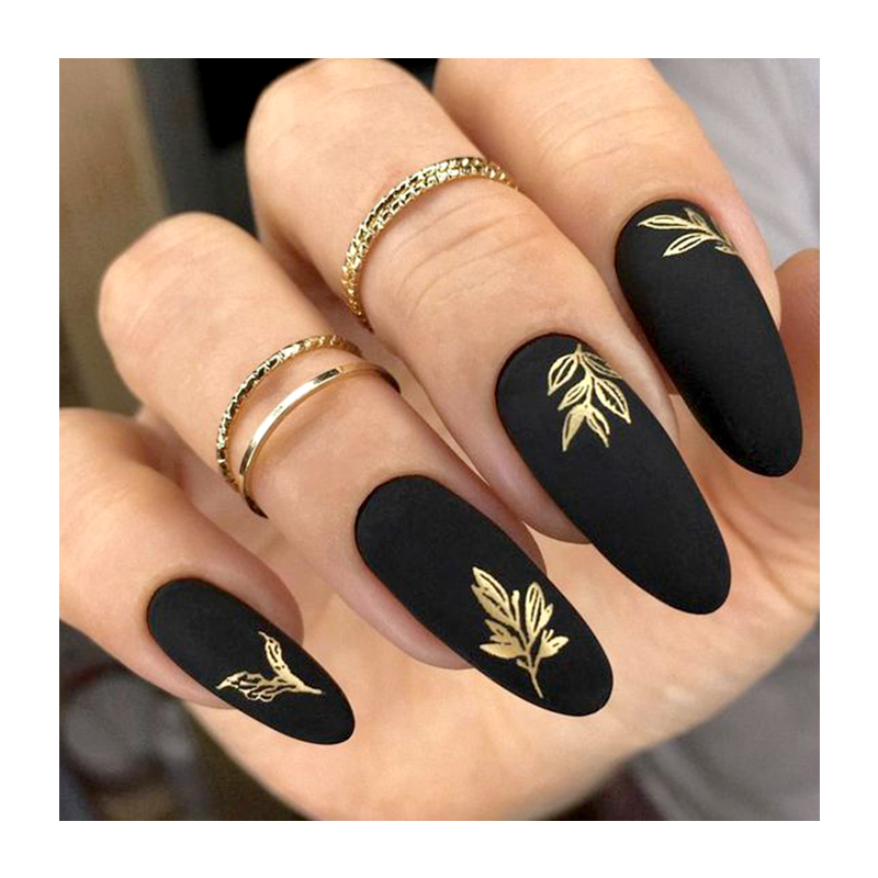 Nail Factory Knstliche Ngel, Lang, Mandelform, Gold-Druck, Schwarz, Nicht  Transparent, Vollstndige Abdeckung, ABS, Langlebig, Abnehmbar, Falsche  Ngel| Alibaba.com