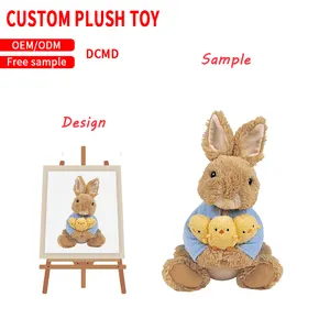 CPC Custom plush toy PETER RABBIT HOLDING CHICKS OEM/ODM free sample plush chicken and plush rabbit toys