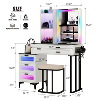 7 couleurs LED RGB lumière dessus en verre ensemble de vanité Design rustique panneau de bois coiffeuse maquillage vanités miroir pour chambre
