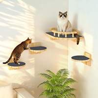 Étagères murales pour chat en bois massif, design moderne, écologiques, avec perchoir d'angle et échelle à 3 marches larges, mobilier d'intérieur pour