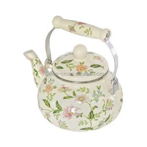 Ensemble de <span class=keywords><strong>théière</strong></span> en émail floral de haute qualité 1.5/2/2.5L bouilloire en fer de Style marocain avec fonction de sifflement pour le camping de voyage à l'eau de thé - Product Image 1