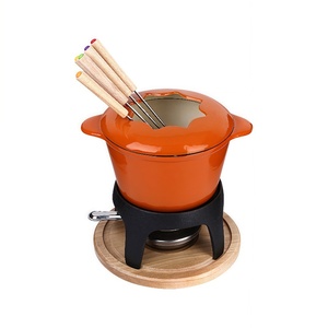 Ensemble de pot à <span class=keywords><strong>fondue</strong></span> au fromage en fonte émaillée manuel avec lames en acier inoxydable et 6 fourchettes colorées codées pour <span class=keywords><strong>fondue</strong></span> au chocolat - Product Image 5