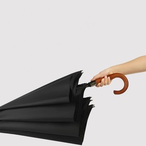 Straight Umbrella 120cm Nylon Black Coating Wooden Handle 8 Alloy Ribs Manual Open Minimalist Design Rain <b>Sun</b> Protection - Product Image 5