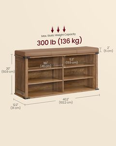 Banc de rangement pour chaussures en bois SENYU avec siège rembourré, étagère à 6 niveaux pour entrée, design moderne - Product Image 3