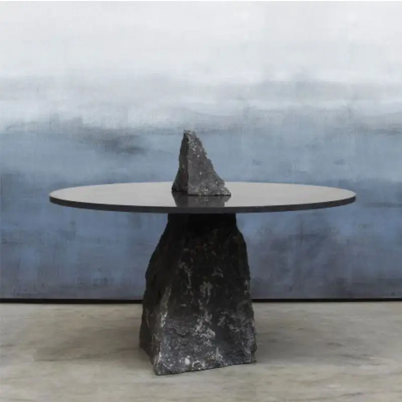 Tavolino da tavolo in marmo nero unico HZX nuovo Romano in travertino