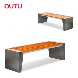 Bancos de parque comercial Silla de jardí<span class=keywords><strong>n</strong></span> de madera al aire libre sin respaldo bancos de hierro para área pública - Product Image 2