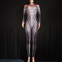 Body sexy à strass pour femme, combinaison une pièce moulante, imprimé, tenue de bal, de discothèque, nouveau modèle