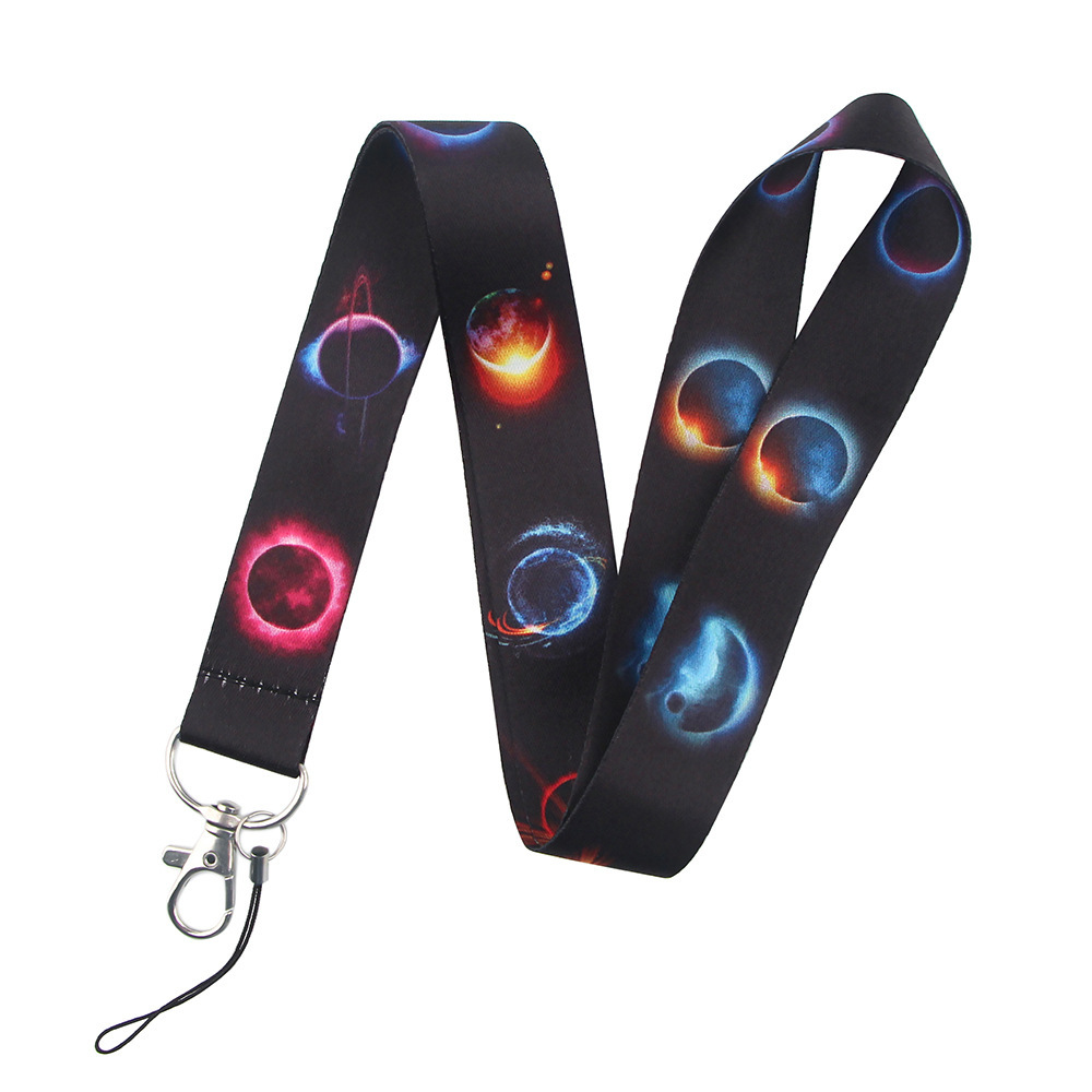 Custom Logo Cute Cartoon Starry Sky Planet Moon Lanyard Phone Lanyards Polyester Anti-Lost Promotional Gift Neck Strap Wholesale Image 3