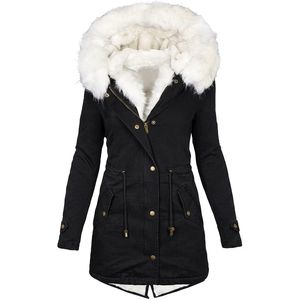 Chaqueta Acolchada con Capucha Unisex para Invierno, con Forro de Piel Sintética, Abrigo Largo de Lona, Resistente al Viento, Informal, Grueso, de Poliéster - Product Image 1