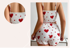 Nuovo Prodotto 2025: <span class=keywords><strong>Pigiama</strong></span> in Maglia con Stampa a <span class=keywords><strong>Cuori</strong></span> e Vita Elastica per Donne e Ragazze, Taglia XL, Abbigliamento da Notte per Casa, Primavera ed Estate - Product Image 6