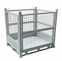 Cage à palettes en treillis métallique pliable, robuste, empilable, en acier, boîte de rangement, conteneur en treillis galvanisé avec base métallique