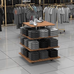 Tùy chỉnh trang phục hiển thị đứng quần áo giá bằng gỗ nhiều lớp di chuyển với bánh xe giá may mặc cho cửa hàng quần áo - Product Image 2