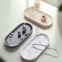 Plateau de vanité ovale moderne en marbre naturel, organisateur de bijoux en pierre intégré, multifonctionnel pour salle de bain, parfums/cosmétiques