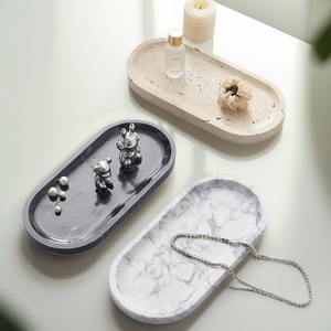 Bandeja Ovalada Moderna de Mármol Natural para Tocador, Organizador de Joyas de Piedra Integrado, Multifuncional para Baño, Perfumes/Cosméticos - Product Image 1