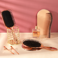 Brosse démêlante en céramique 5-en-1 Rose Gold avec clip et peigne, pour extensions capillaires, en poils de sanglier colorés