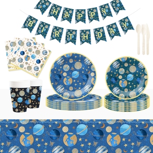DAMAI Artículos para Fiestas Espaciales y de Galaxias, Platos, Servilletas y Vasos de Papel con Temática del Espacio Exterior para Fiestas de Cumpleaños Infantiles - Product Image 1