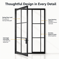 Porte double vitrée noire à cadre fin, style français, avec 6 panneaux, pour mur, intérieur et extérieur, patio, entrée de maison moderne ou rustique de style américain