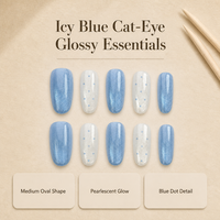 Faux ongles à presser T1971 Kaixin Factory, finition brillante nacrée, ellipse moyenne, motif français bleu à pois, pour la décoration des ongles, fournisseurs