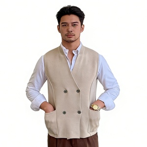 <strong>Men's</strong> Double Breasted <strong>Knit</strong> Wool Vest - Stand Collar Sleeveless <strong>Waistcoat</strong> with Pockets Sehe Fashion - Product Image 3