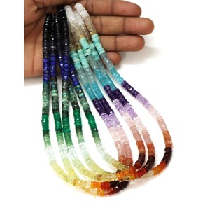 Compra cuentas Heishi con forma de neumático facetado sombreado múltiple con cuentas de piedras preciosas facetadas de arcoíris naturales de 16 "de longitud para joyería artesanal - Product Image 1