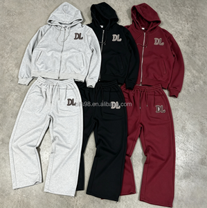 Conjunto de Sudadera con Capucha y Pantalones Deportivos Personalizados para Hombre, Logotipo DL Bordado, Color Sólido, Ropa Casual de Calle, para Otoño, 100% Algodón, Felpa Francesa - Product Image 1