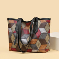 Sac fourre-tout à motif géométrique tendance, grande capacité, sac à bandoulière léger, doublure en cuir et polyester, fermeture éclair, sac à main pour femmes