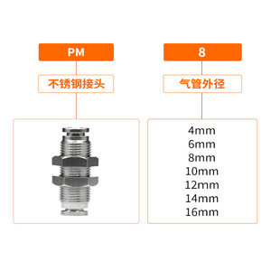 Stainless Steel Pneumatic <b>Connector</b> PM 8mm External Thread <b>Quick</b> Connect Fitting for Air Tube - Product Image 1