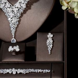 HIBRIDE 4pcs Bridal Zirconia Jewelry Sets Luxury Dubai Nigeria CZ Crystal Wedding Jewelry Sets for Women Party Gifts N-1815 - Product Image 3