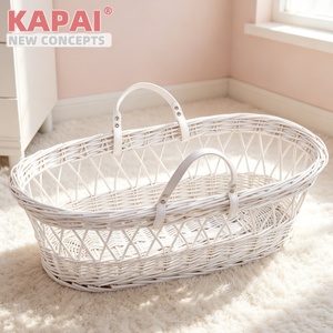 2026 KAPAI <strong>Grey</strong> Painted Wicker Baby <strong>Moses</strong> <strong>Basket</strong> With PU Handle Lightweight Travel Newborn Baby Carry Cot Cradle - Product Image 3