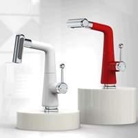 Robinet de lavabo monocommande en laiton blanc, orientable, extractible, réglable en hauteur, pour eau chaude et froide