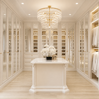 Système de dressing sur mesure avec portes miroir, poignées dorées, éclairage LED et îlot de rangement – Mobilier de dressing
