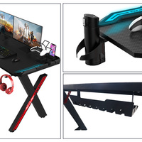 Lumière LED RVB ergonomique noire E-sports Gamer Pc bureau de jeu personnalisé en forme de X en Fiber de carbone ordinateur de bureau Table de jeu