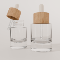 Flacons carrés transparents en verre de 30/50 ml avec bouchon en bois – Emballage vide pour soins naturels, finition mate, sérigraphie