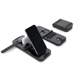 3 In 1 Wireless Charger Qi Fast Charging Desktop Vertical Folding <b>Stand</b> <b>For</b> Phone <b>Tablet</b> Watch Black - Product Image 1