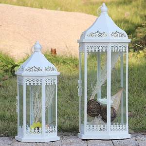 Eventi nuziali Set di 3 lanterne bianche <span class=keywords><strong>Vintage</strong></span> a <span class=keywords><strong>candela</strong></span> 10/14/19.5 ''portacandele in metallo ad alta lanterna con vetro temperato - Product Image 4