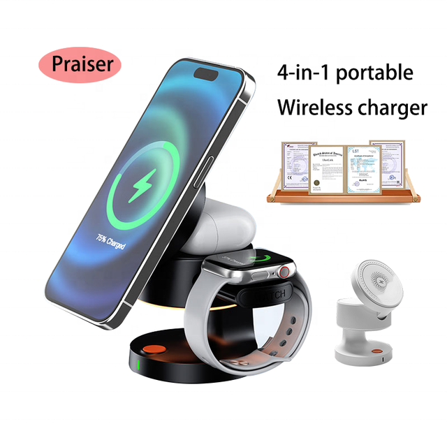 15W Fast Wireless Charger Stand Pad Magnetic Foldable Charging Station Dock Microphone for iPhone 16 15 14 13 Pro Max