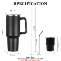 Ensemble de gobelets en acier inoxydable de 40oz, gobelet sous vide à sublimation de voyage avec poignée, bouteille thermos à boire et café