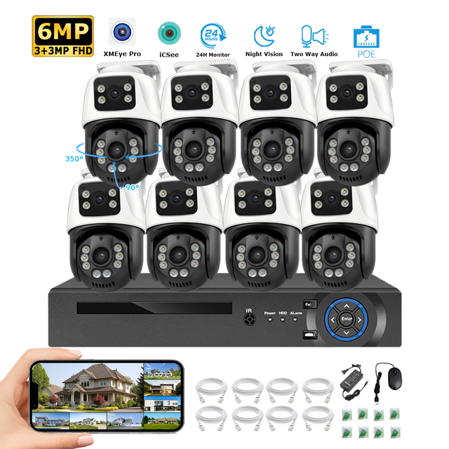 6MP 24H Monitoring Dual Lens 4CH 8CH Channel Outdoor Wireless Surveillance POE NVR IP Home Security CCTV Camera System