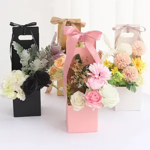 flower boxes for bouquets rose flower gift paper bag kraft paper bag for flower with handle succulent plants grow Portable bag